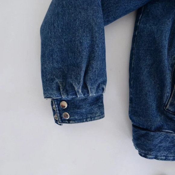 Vintage Denim Trucker Jacket Red Black Checker Flannel Lined Button Up Jacket L - Picture 8 of 13